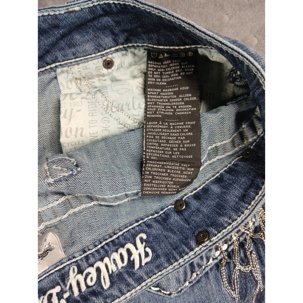 Harley Davidson rhinestone angel wing pocket jeans size 12 Y2K mcbling biker - Picture 8 of 13